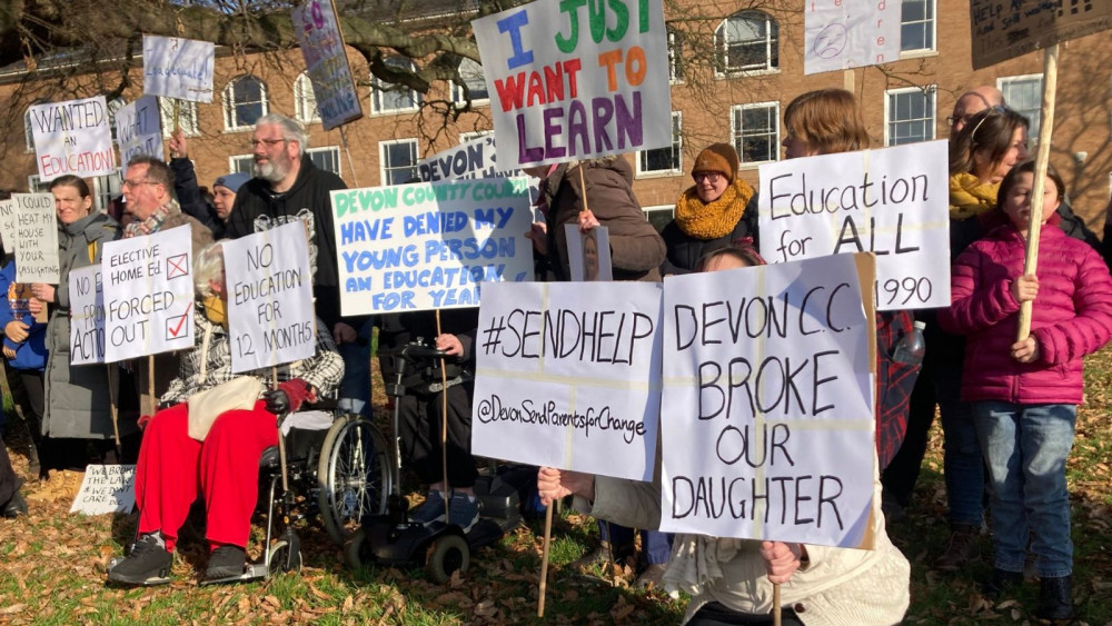 SEND protest at County Hall, Exeter (Ewan Murrie/ BBC)