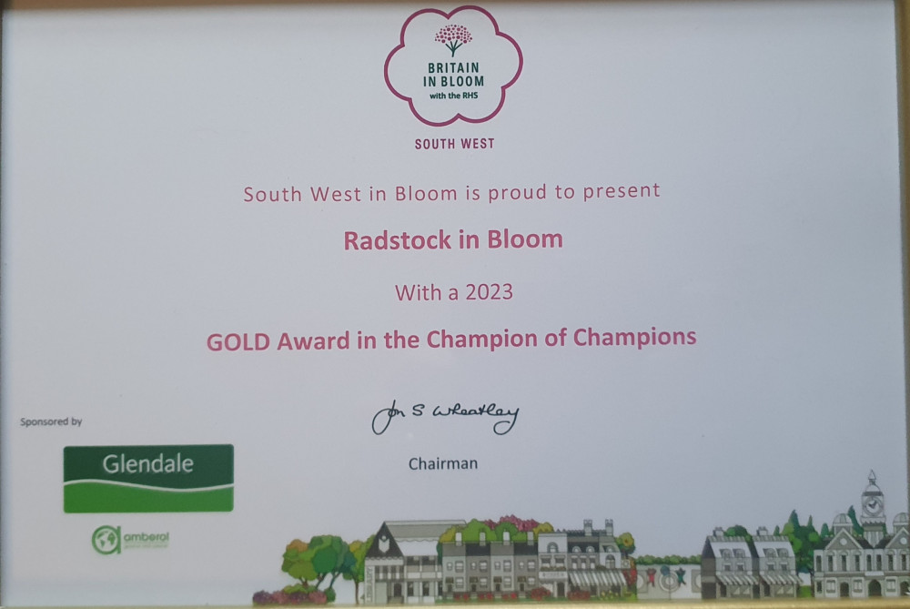 RHS Britian in Bloom Gold Award Certificate received for Radstock RHS Britian in Bloom Gold Award Certificate received for Radstock