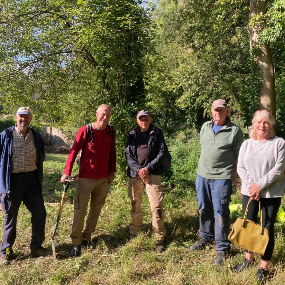 Karen Walker with Combe Hay Work Party volunteers Nigel, Richard, Steve and Jim