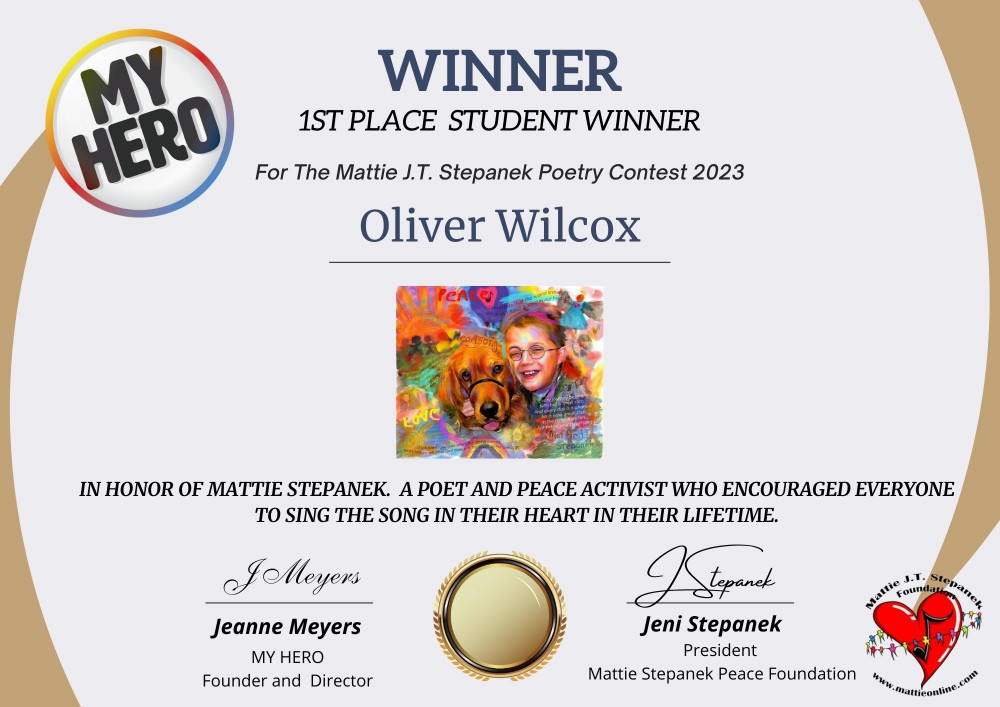Congratulations to Oliver, who has won an international poetry competition. Image credit: MY HERO. Congratulations to Oliver, who has won an international poetry competition. Image credit: MY HERO.