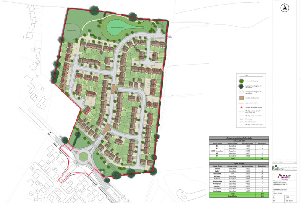 The 163 homes planned for Uppingham were accepted, with conditions. Image credit: RCC / Radford Architectural Services. 