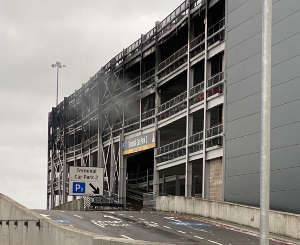 The multi-storey car park at Luton Airport after a major incident was declared following a fire. CREDIT: Beds Fire & Rescue