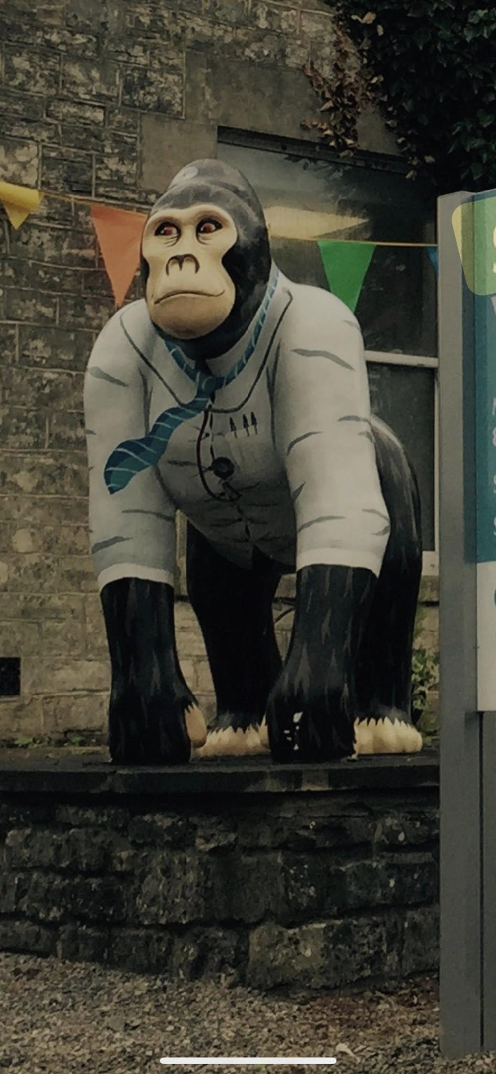 Charlie the gorilla stands proud on Silver Street in Midsomer Norton