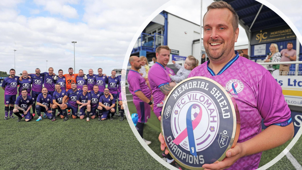 Simon Johns (pictured inset) set up a football team for dads and families affected by baby loss, called FC Vilomah. (Images Courtesy: Miles Girdlestone)