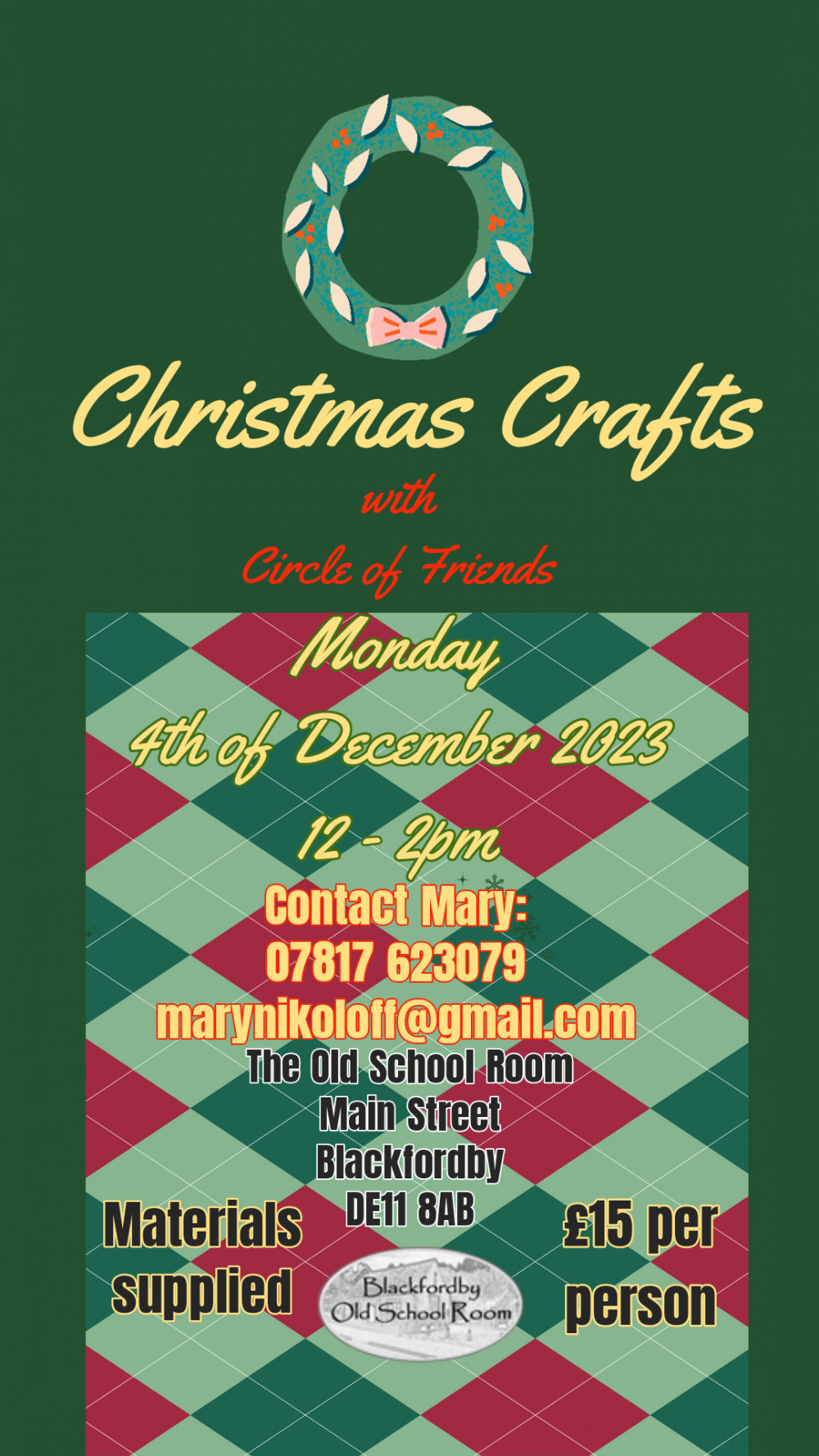 Christmas Crafts at Blackfordby Old School Room, Main Street, Blackfordby, near Ashby de la Zouch