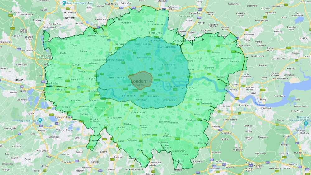 A map showing the London Congestion Charge, Ultra Low Emission and Low Emission zones. (Photo: LDRS)