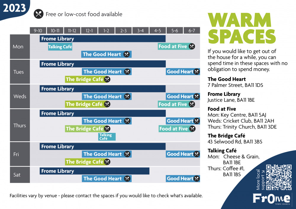 The new timetable for Frome's Warm Spaces 