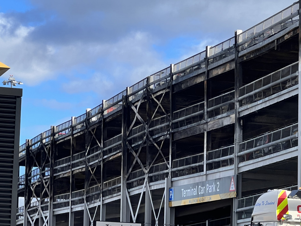 The car park at Luton Airport destroyed by fire. CREDIT: Nub News 