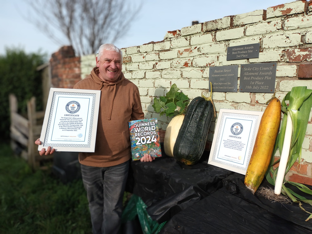 Derek Hulme, who has an allotment plot in Sneyd Green, has won two Guinness World Records for his produce (Stoke-on-Trent City Council).