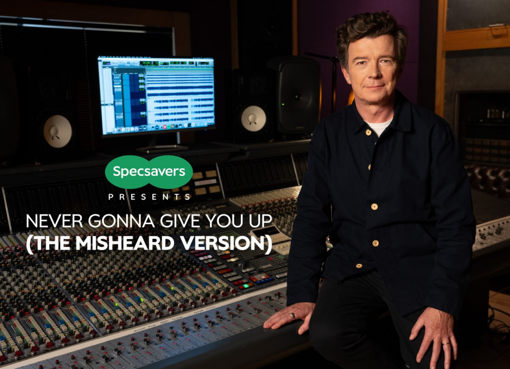 Music legend Rick Astley has re-recorded his iconic hit single “Never Gonna Give You Up” using lyrics people have misheard for years. (Photo Credit: Specsavers). Music legend Rick Astley has re-recorded his iconic hit single “Never Gonna Give You Up” using lyrics people have misheard for years. (Photo Credit: Specsavers).