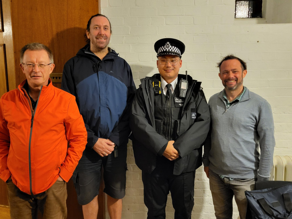 Councillors Andrew Steed (left) and Gary Malcolm (right) with PC Dom Thapa and the Chair of the Police Panel (credit: Gary Malcolm). Councillors Andrew Steed (left) and Gary Malcolm (right) with PC Dom Thapa and the Chair of the Police Panel (credit: Gary Malcolm).