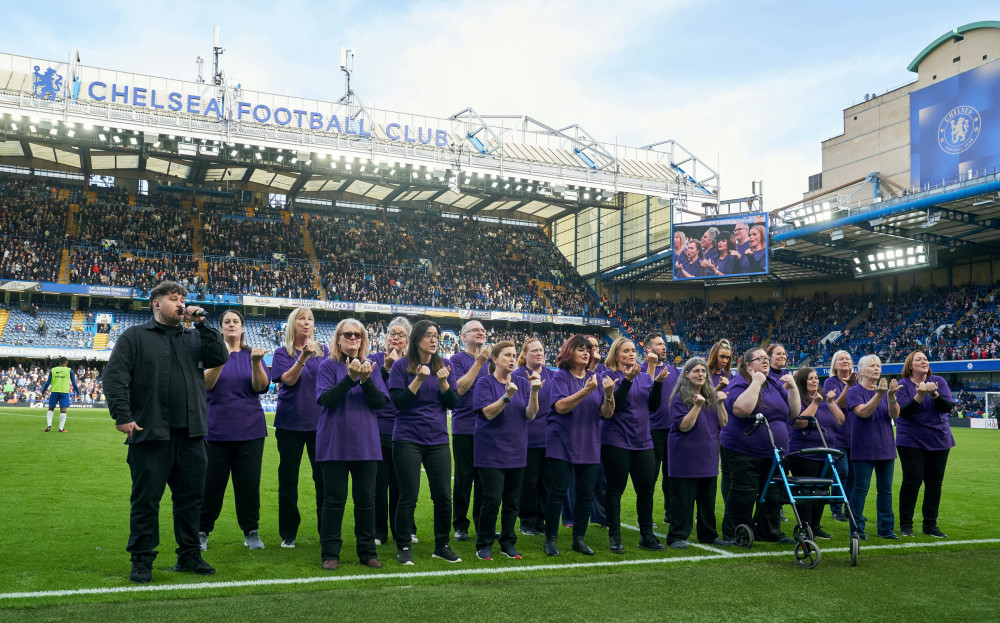 The performance was a celebration of the  partnership between Chelsea, Cadbury Fingers and the National Deaf Children's Society encouraging adults to learn some BSL (credit: SWNS).