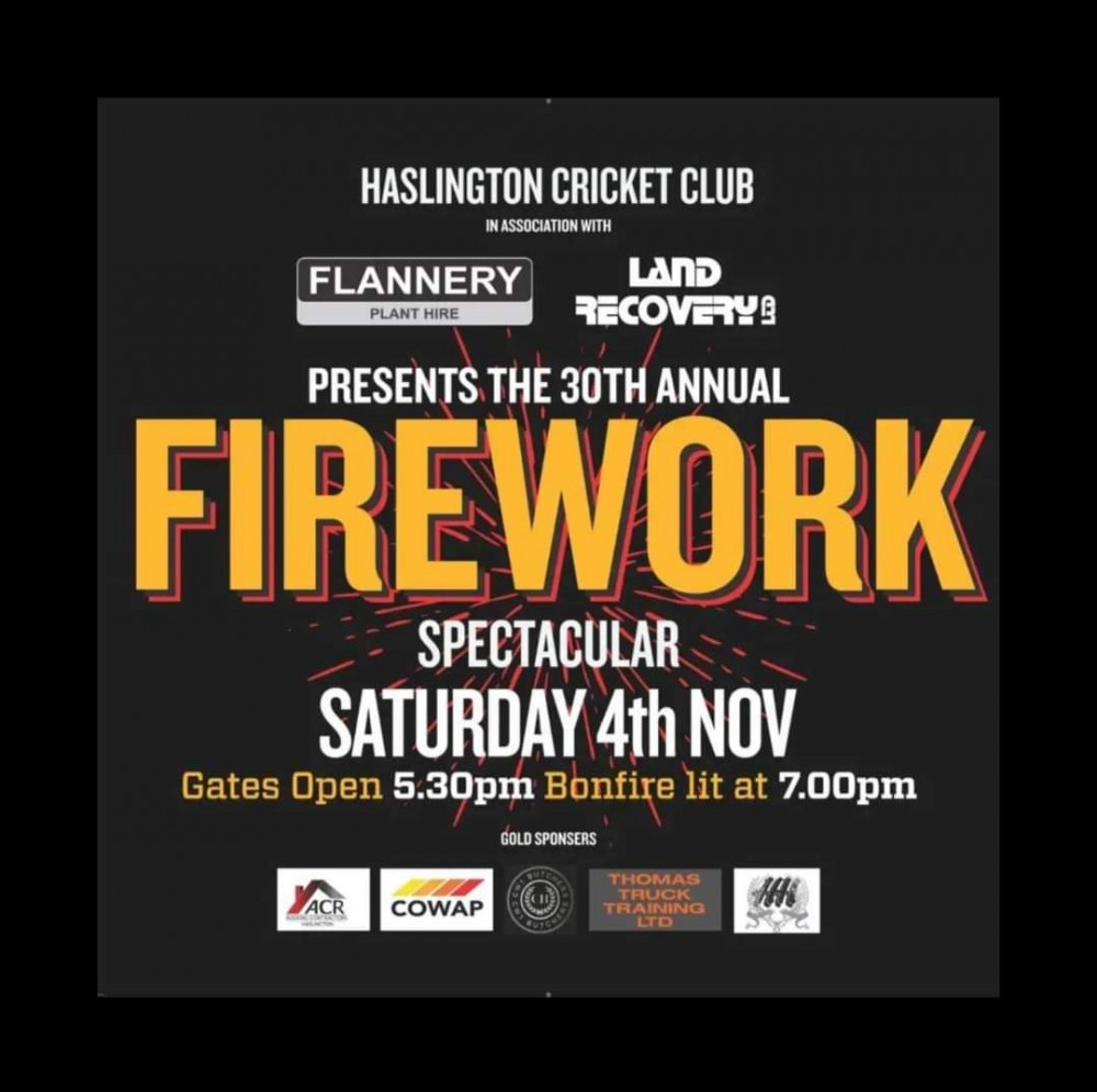 Haslington Bonfire & Fireworks Display takes place at Haslington Cricket Club on Saturday 4 November.