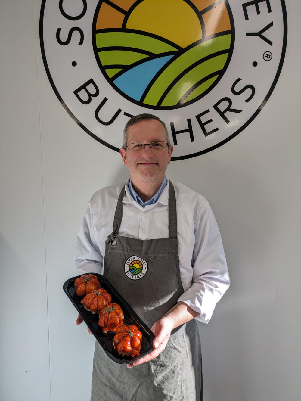 Somer Valley Butcher shows off some of their 'pumkins' .. don't be a chicken now !