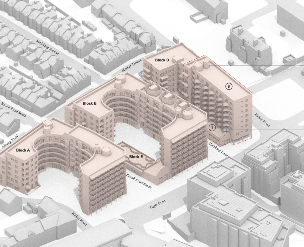 An artist impression of what Charlton House, Albany House, and Osier Court Estate could look like upon completion (credit: Hounslow Council). 