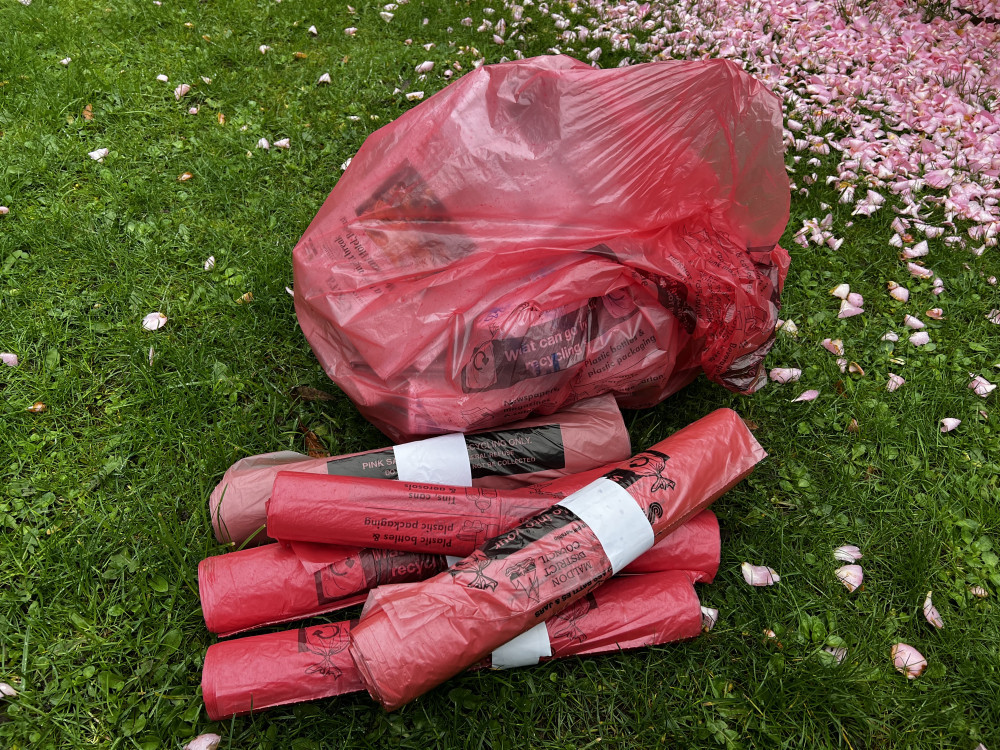 Find out where your nearest stockist of pink recycling sacks is, here. (Credit: Ben Shahrabi) Find out where your nearest stockist of pink recycling sacks is, here. (Credit: Ben Shahrabi)