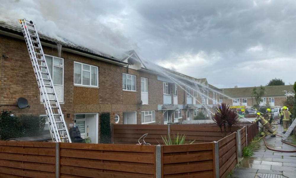 Firefighters tackle the blaze