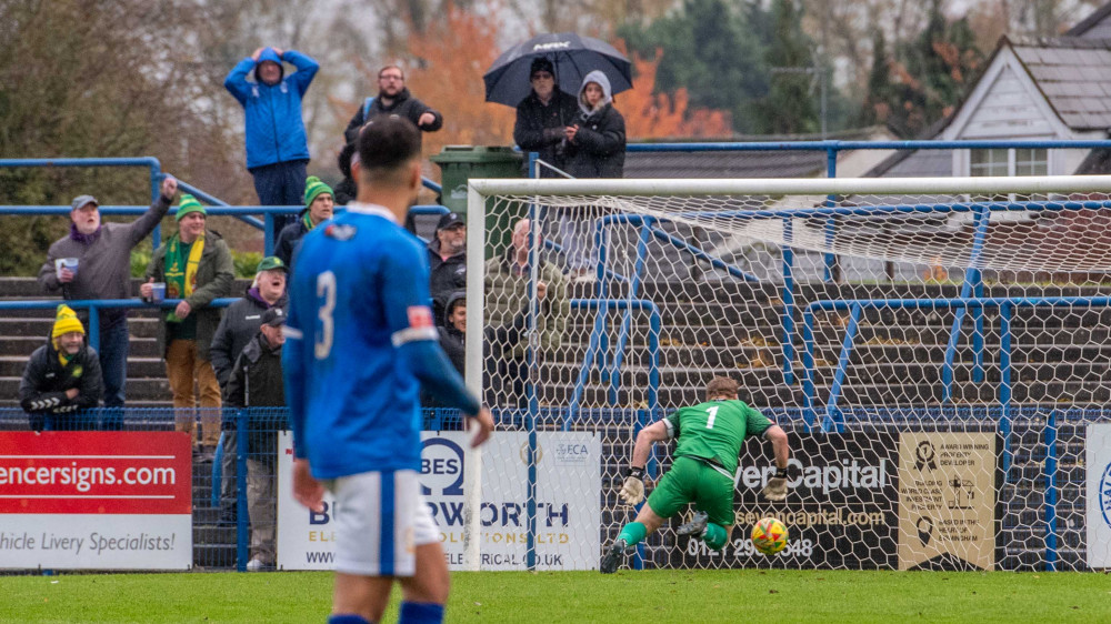 Charlie Horlock's long kick beats the Halesowen keeper. CREDIT: PETER ELSE 