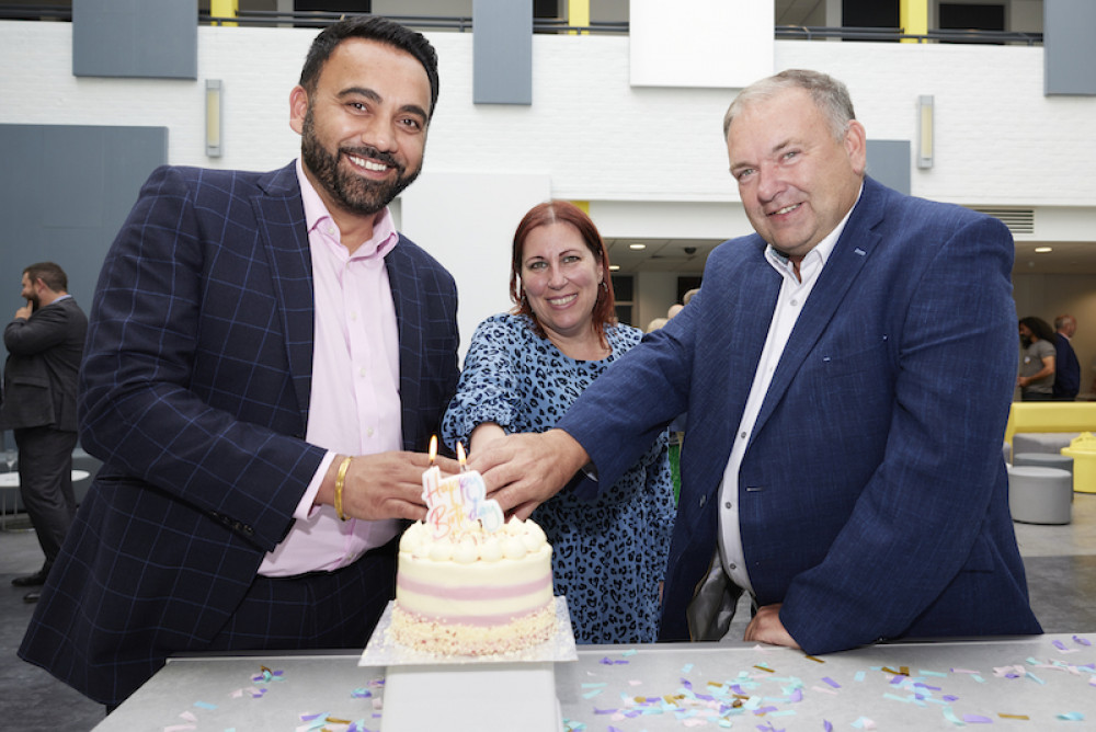 From left to right, Professor Gurpreet Jagpal, Emma Wakeling (Head of Business Development and Knowledge Exchange at the University of Suffolk) and Peter Basford at the ILABS first birthday celebration (Picture: University of Suffolk)