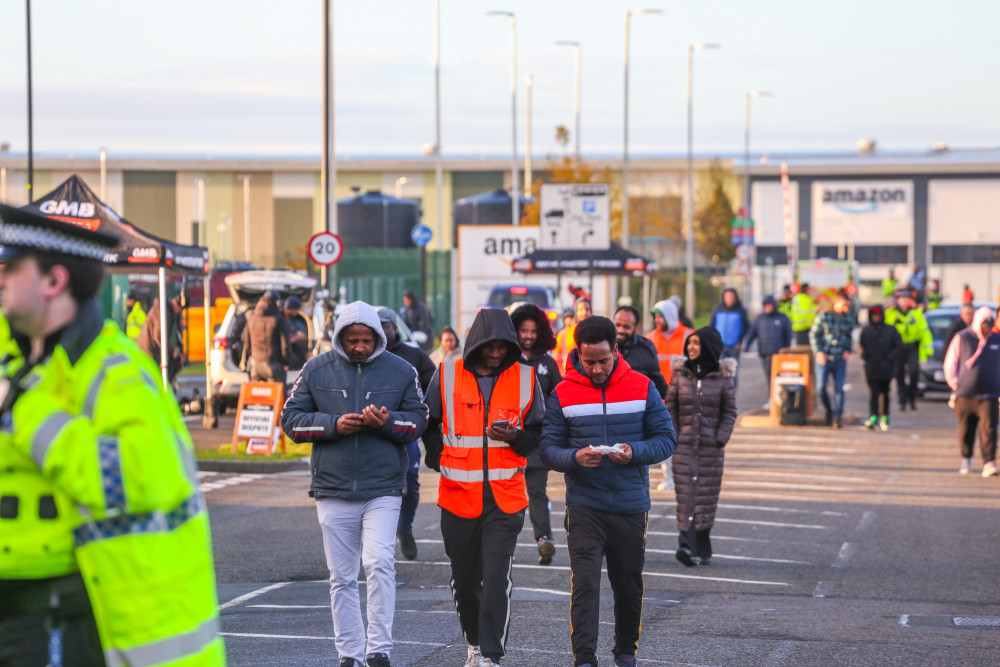 Workers at Amazon Coventry are on strike for three days this week (image via SWNS)