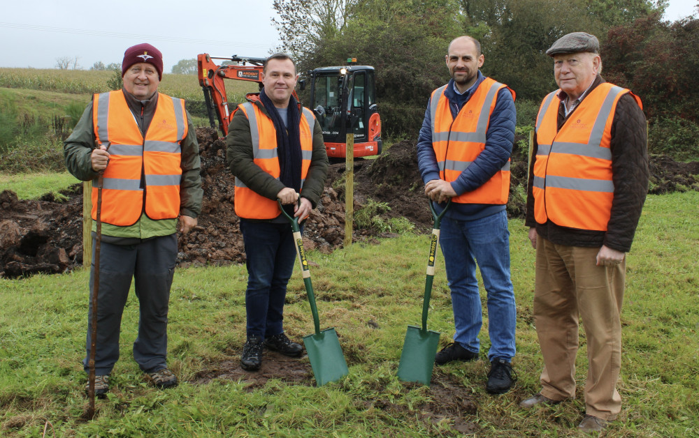 (Left to right) Cllr Keith Merrie, Cllr Michael Wyatt, Cllr Andrew Woodman and Cllr Tony Saffell plant the first trees at the Hermitage Tiny Forest, part of the development of an eco-park on the site. Photos: North West Leicestershire District Council