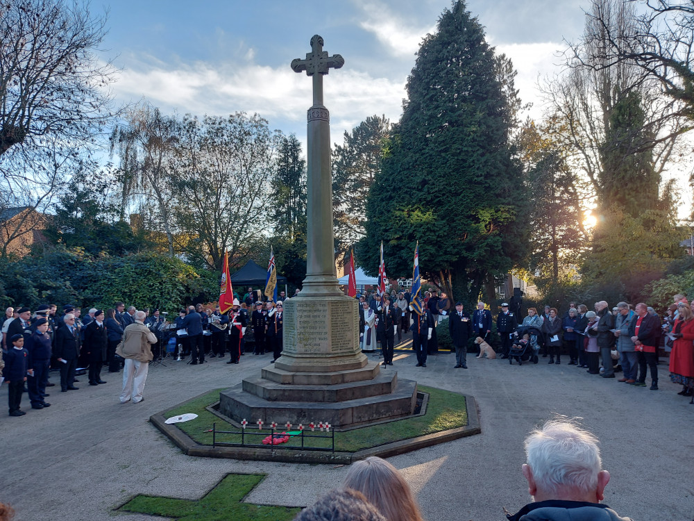 Hazel Grove’s War Memorial, the centre of a very special ceremony today (Image - Johnathan Cowden)