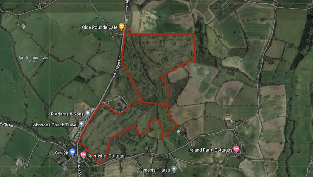 A rough outline of the two parcels of land available along Liveridge Hill (image via google.maps)