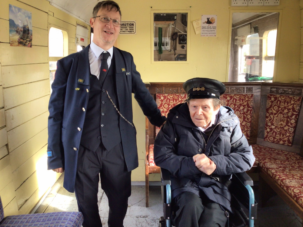 Resident Garth with a train driver 