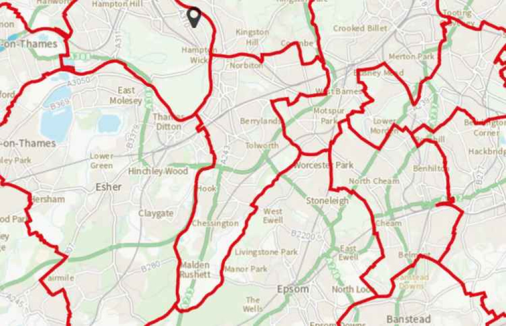 A map with the proposed changes to the Kingston and Surbiton constituency / Credit: Boundary Commission for England