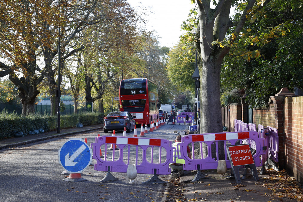 Roadworks currently underway in South Parade, Chiswick (Credit: Facundo Arrizabalaga/MyLondon).