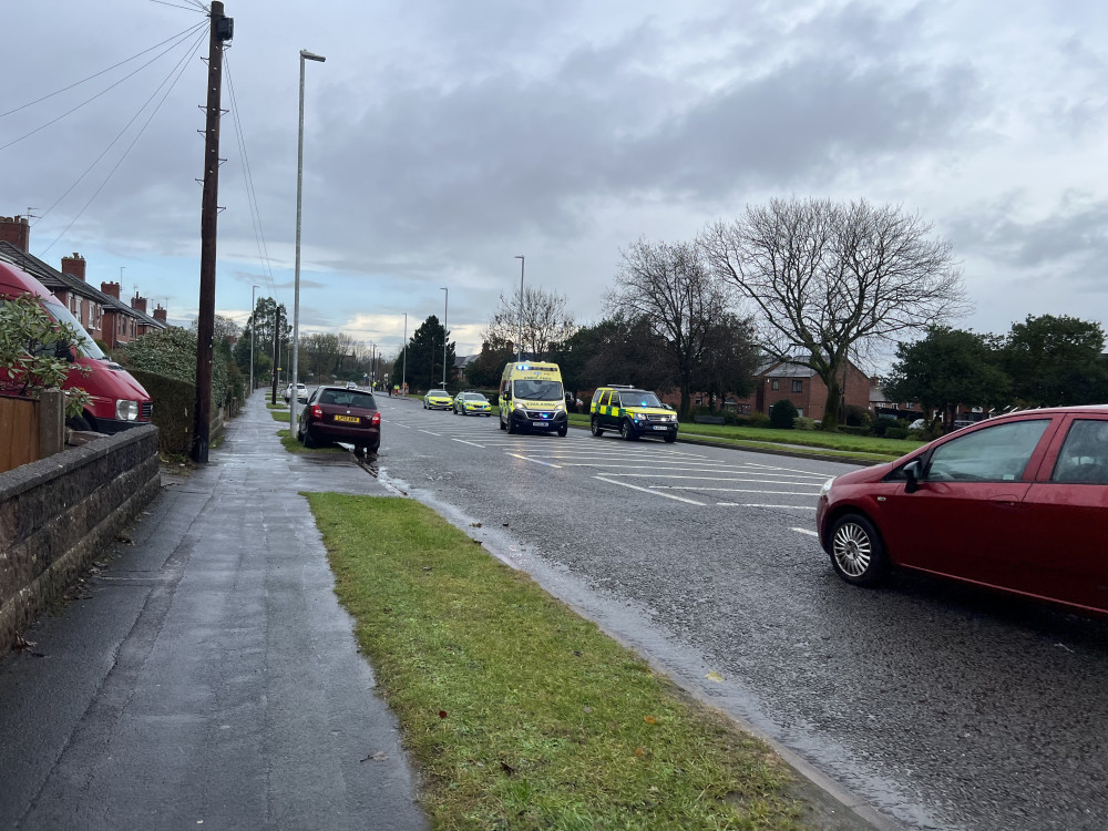 Police officers, an ambulance, BASICS doctor and Midlands Air Ambulance attended the scene on Sandon Road, Meir, this morning (Nub News).