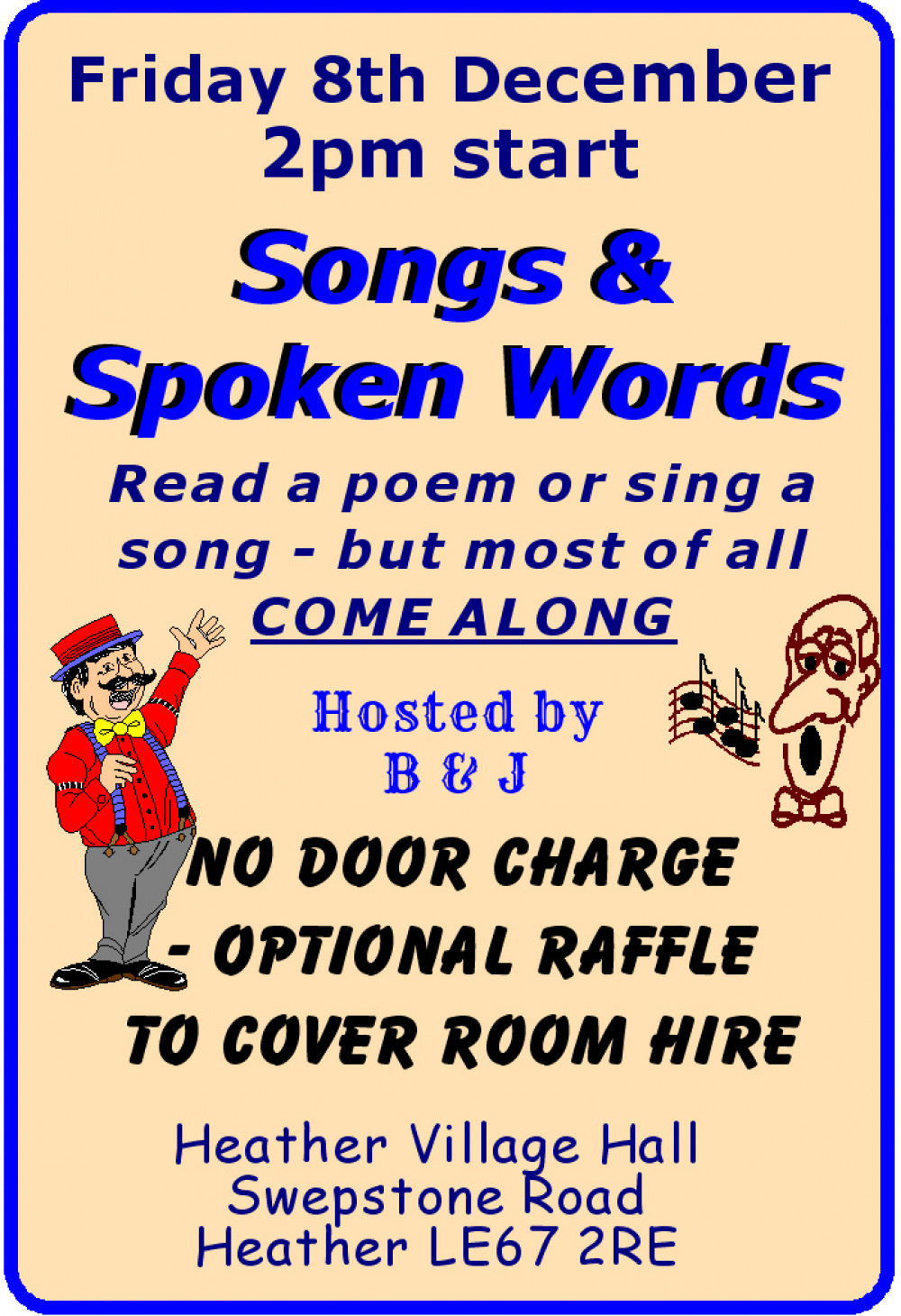 Music and Spoken Word at Heather Memorial Hall near Ashby de la Zouch, Leicestershire