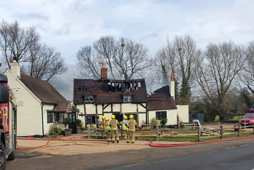 The blaze at the Crabmill in February 2022 caused extensive damage to the building (image via Kenilworth Fire Station)