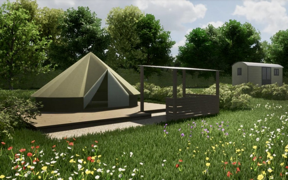 An artist's impression of the planned new glamping site. Images from Glampitect.