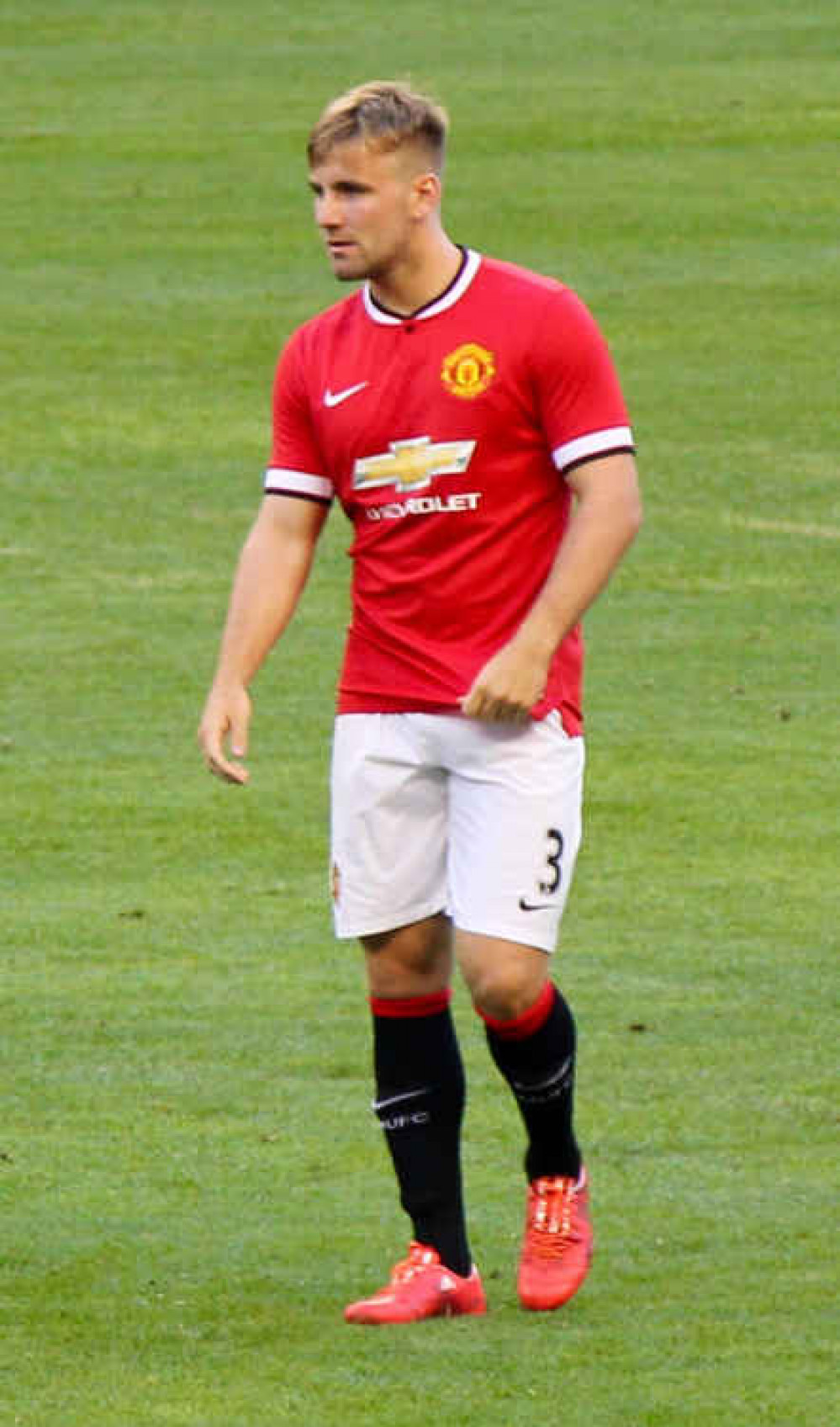 Luke Shaw in his Manchester United kit. Shaw was born in Kingston upon Thames - and is likely to be representing England this Sunday! (Credit: Matt Janzer)