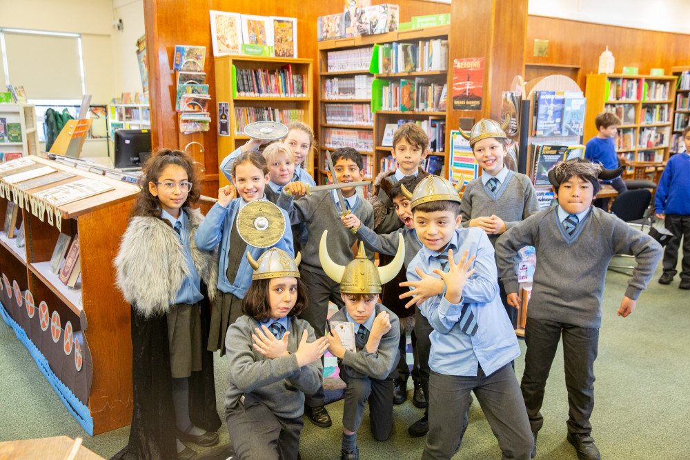 Children dressed up as Vikings as St Benedict's School was raided by Vikings (credit: St Benedict's School).