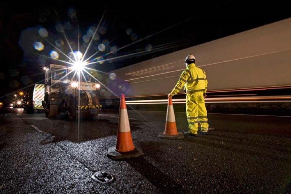 Stock Image Of Road Repairs At Night. CREDIT: Department For Transport. Free to use for all BBC wire partners.