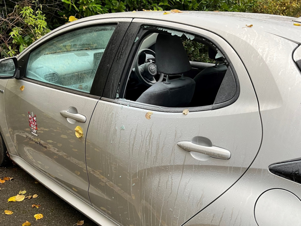 Vandals smashed the windows of a council vehicle which was parked at Carmountside Cemetery and Crematorium on Monday (Staffordshire Police).