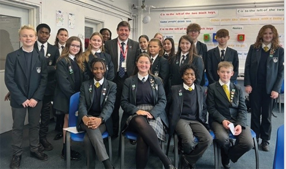 Stephen Metcalfe with athe anti-bullying ambassadors at Hassenbrook.  