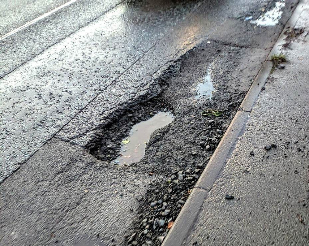 Potholes have cost the county council over £396k in 2022/23. Image credit: Nub News. 