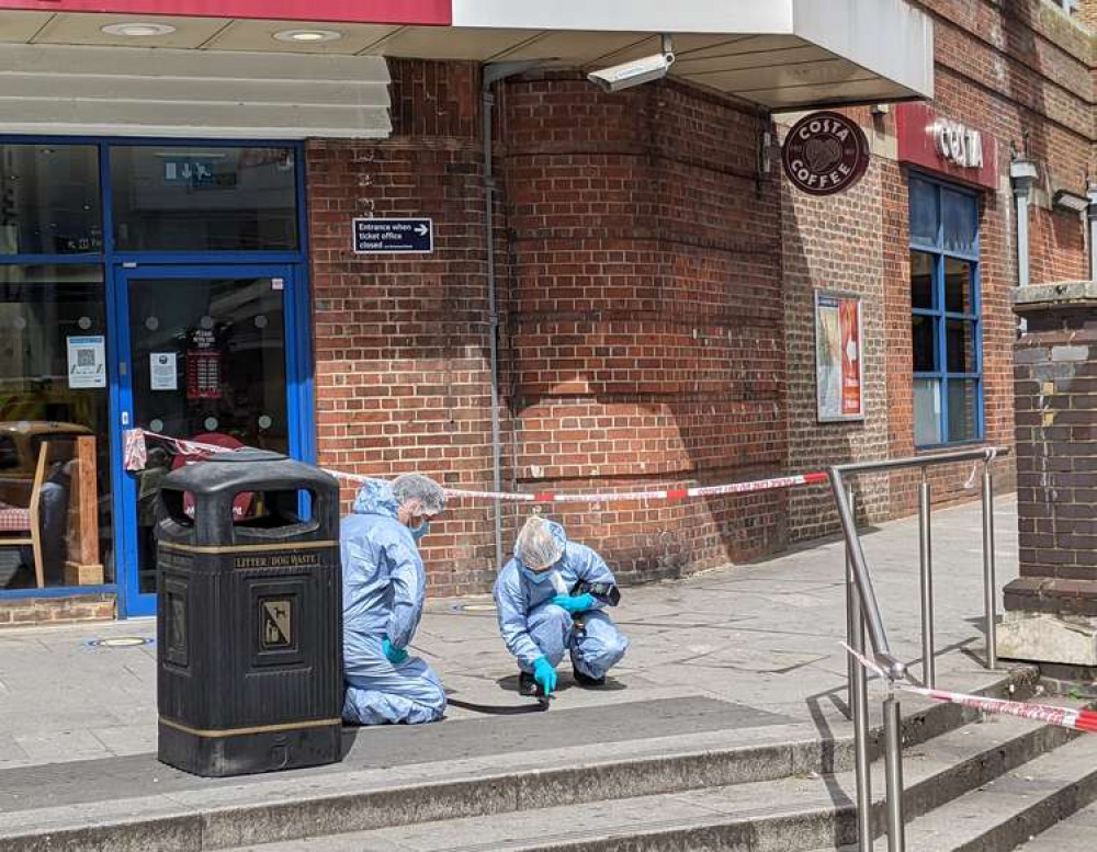 The station's main entrance was sealed off as crime scene investigators collected evidence (Image: Nub News)