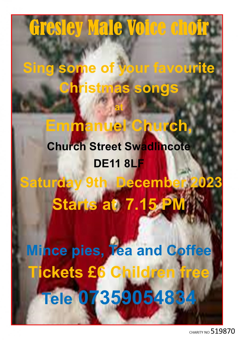 Gresley Male Voice Choir Christmas Concert at Emmanuel Church, Church Street, Swadlincote, near Ashby de la Zouch Gresley Male Voice Choir Christmas Concert at Emmanuel Church, Church Street, Swadlincote, near Ashby de la Zouch