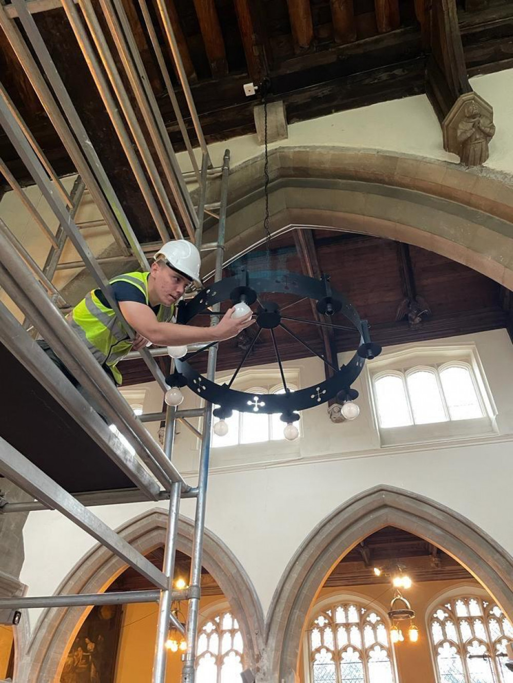 Candelabra being installed. CREDIT: Oliver Russell Electrical 