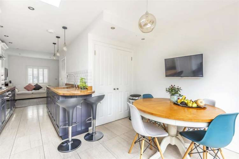 The open-plan kitchen and dining room