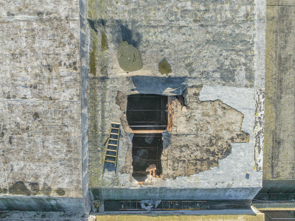 A gaping hole appeared in the State roof. 