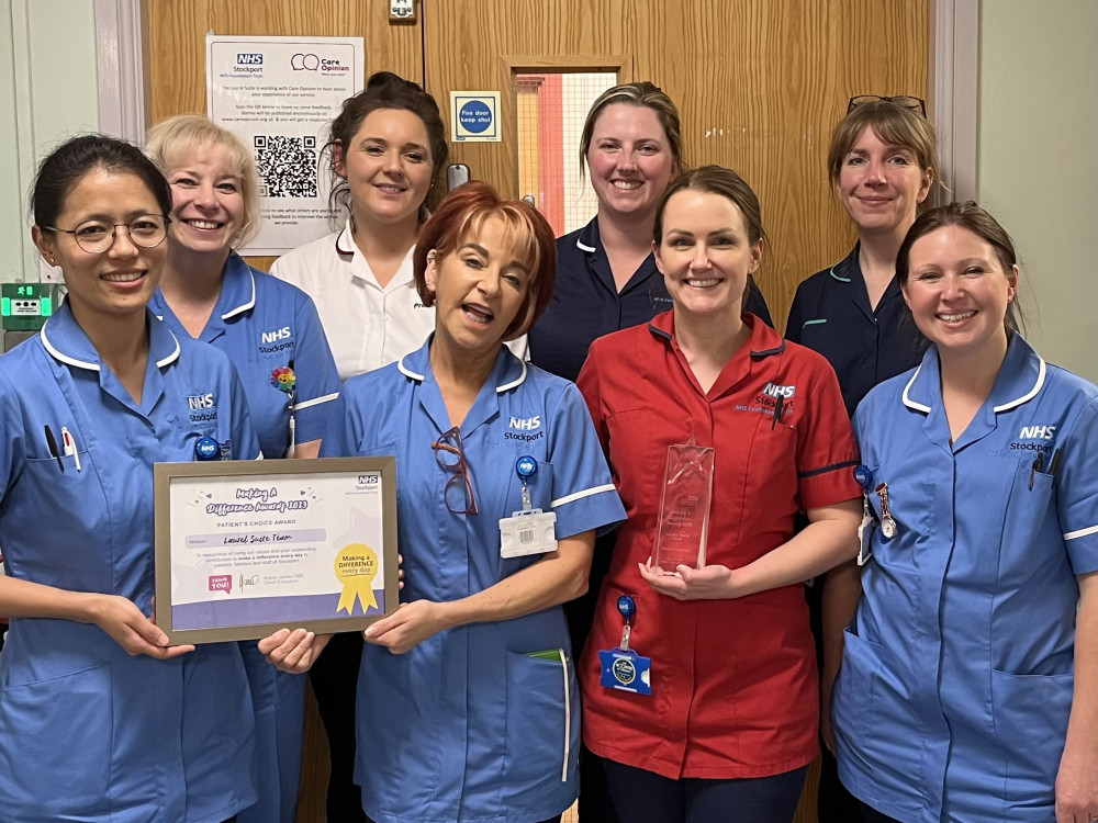 Members of the Laurel Suite team with both the Christie Quality mark and Making A Difference Every day awards. (Image - stockport.nhs.uk)