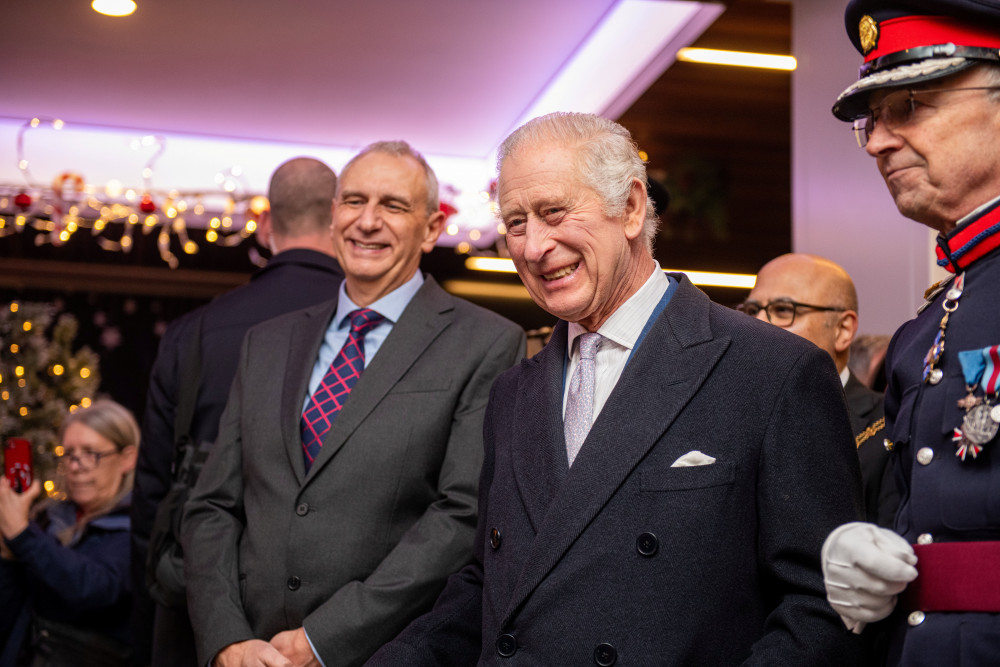 King Charles got into a festive spirit with his visit to Ealing Broadway yesterday (credit: SWNS/ British Land).