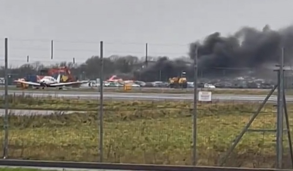 The fire on Sunday morning at Bristol Airport . Photo SWNS