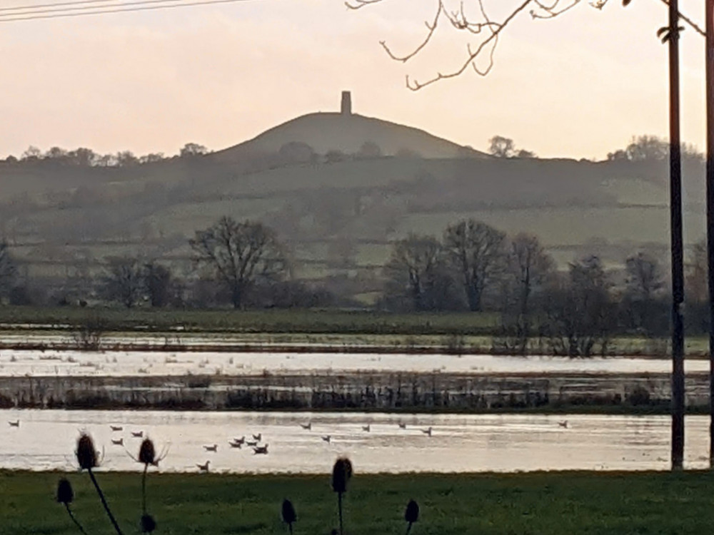 Glastonbury Tor in the floods. Sunday December 10 photo Nub News