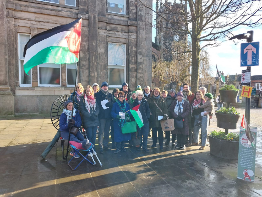 Standing for Palestine in Macclesfield today. Standing for Palestine in Macclesfield today.